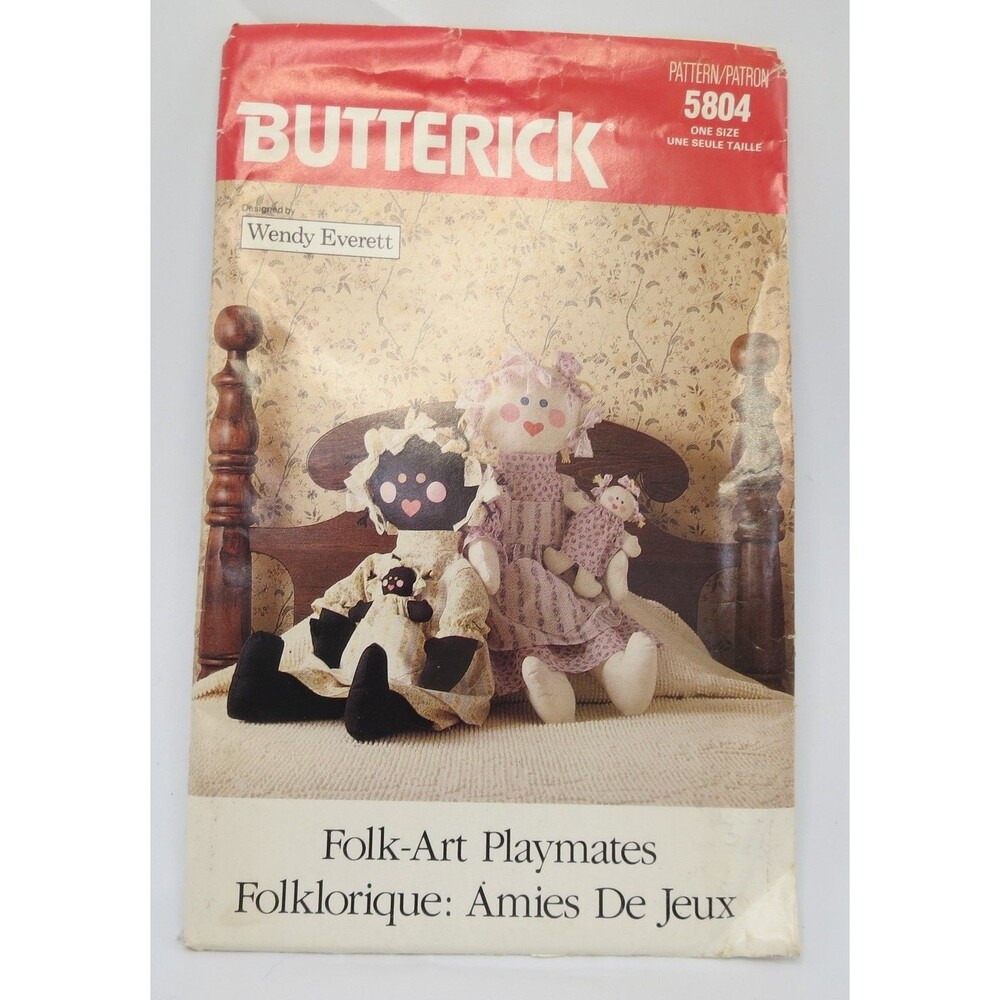 Butterick 5804 Folk-Art Playmates Country Dolls ONE SIZE Vintage 1987